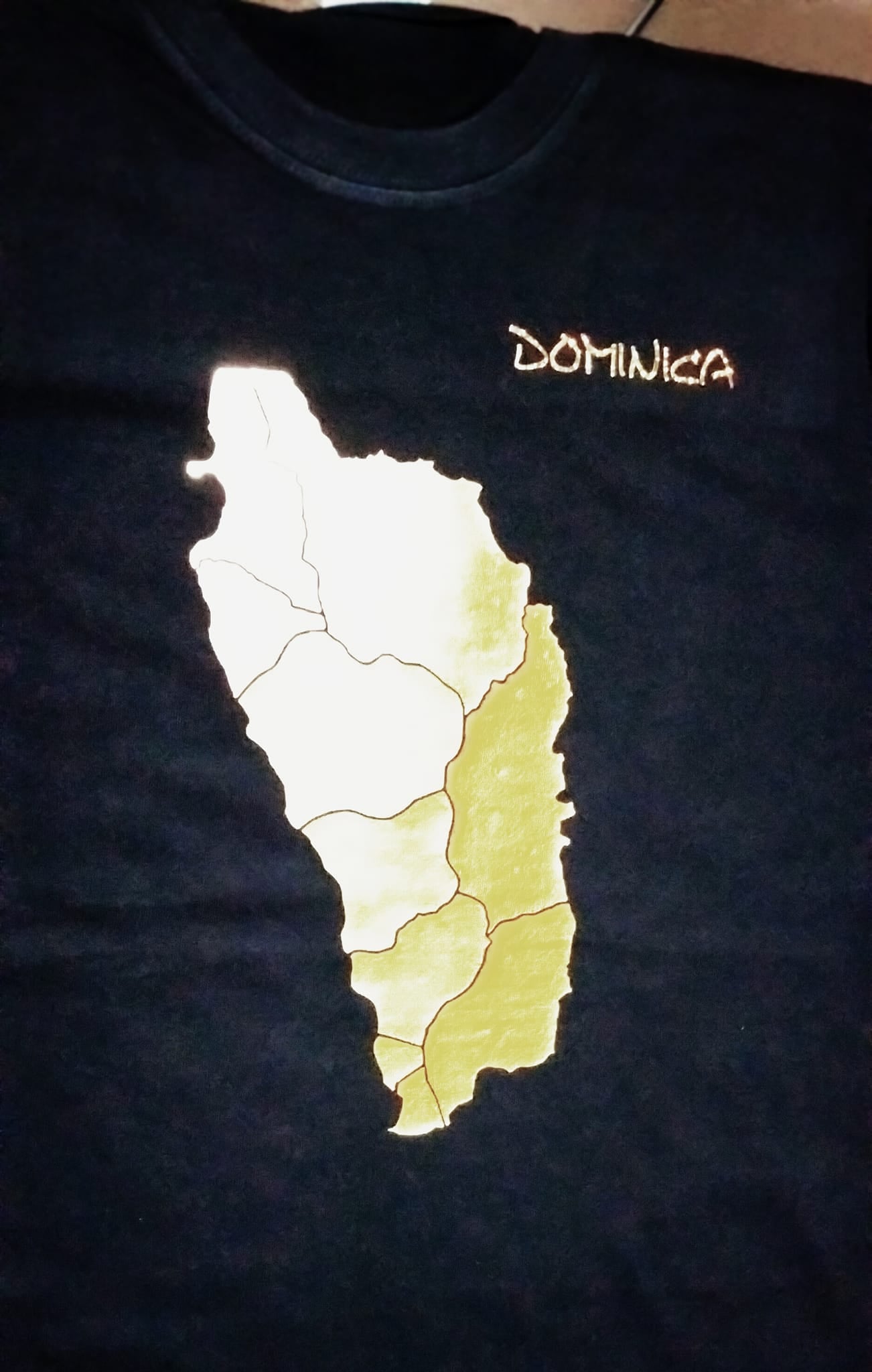 Black Dominica T-Shirt Gold Map/Parishes