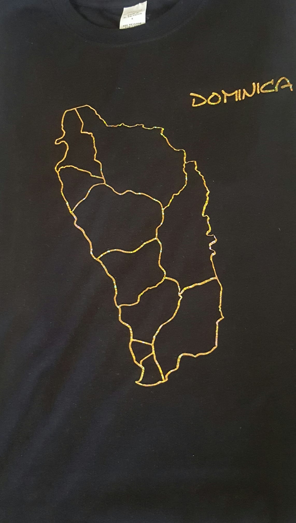 Black T-Shirt with Gold Dominican Map Outline