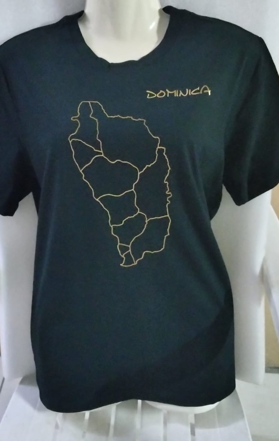 Black T-Shirt with Gold Dominican Map Outline