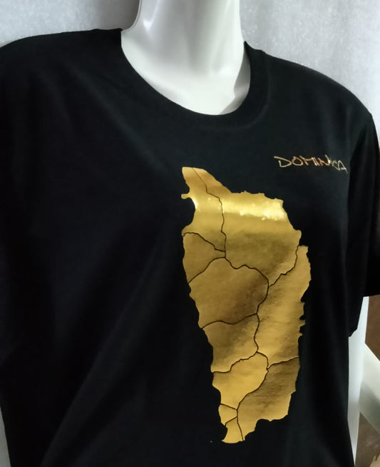 Black Dominica T-Shirt Gold Map/Parishes