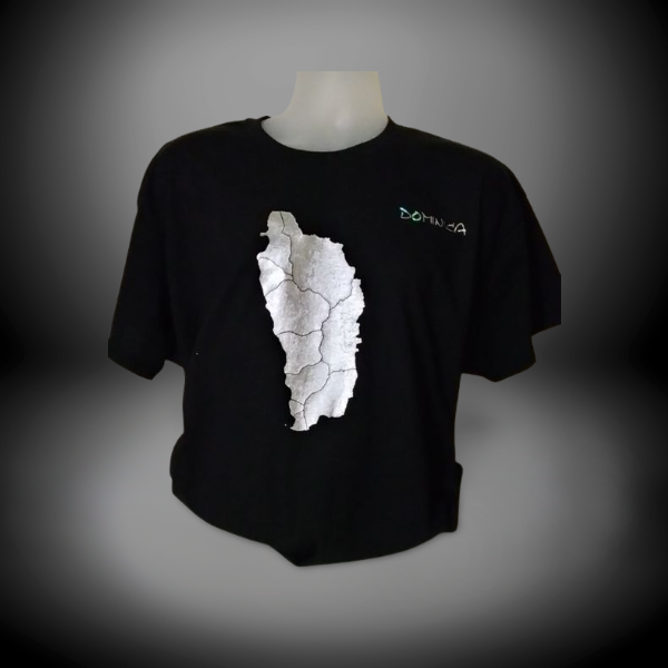 Black Dominica T-Shirt with Silver Map/Parishes