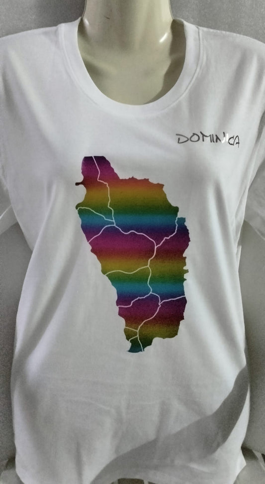 White Dominican T-Shirt Rainbow Style-1