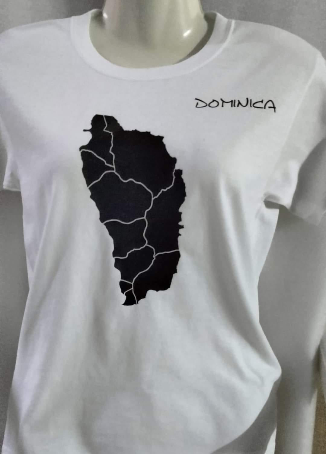 White Dominican T-Shirt Black Map/Parishes