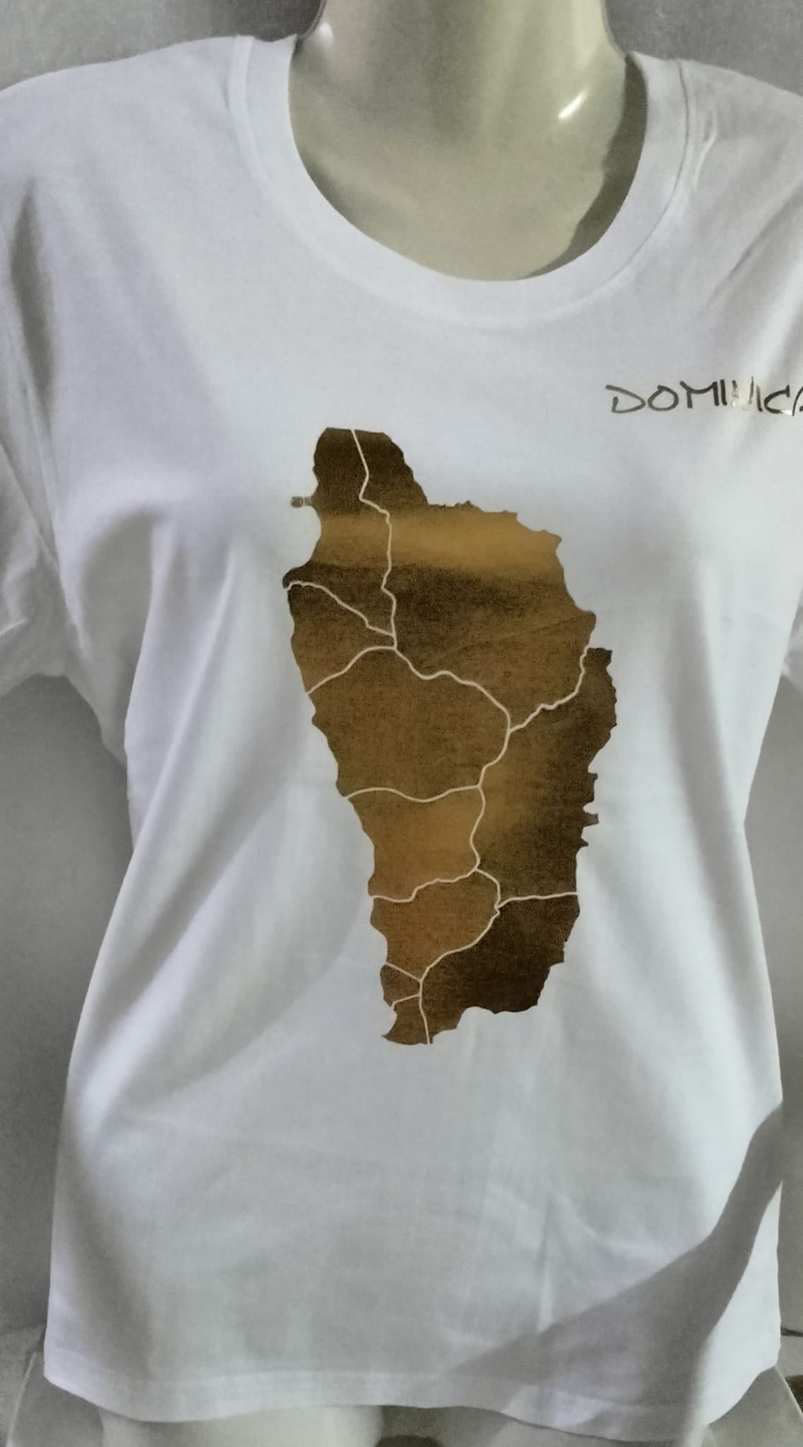 White Dominica T-shirt Gold Map/Parishes