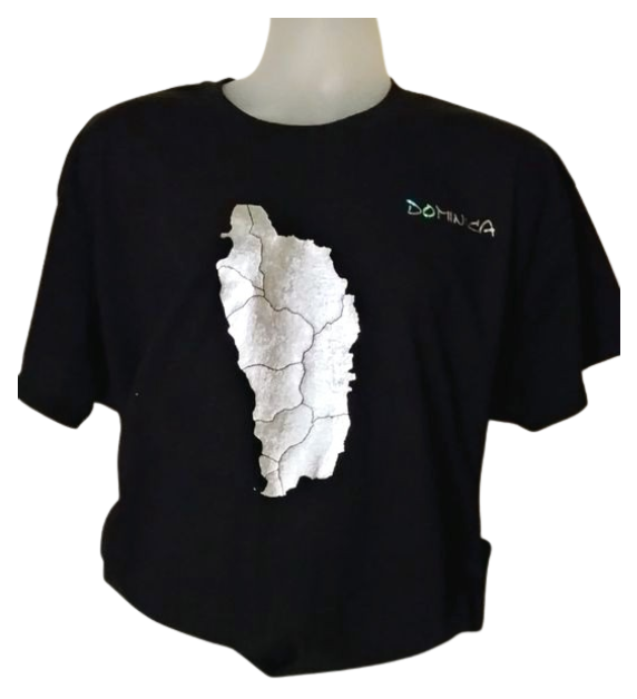 Black Dominica T-Shirt with Silver Map/Parishes